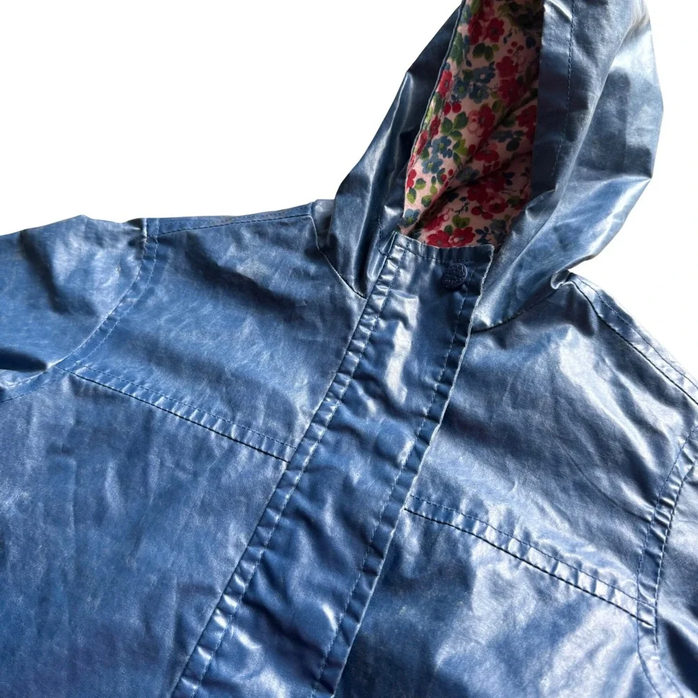 OshKosh Raincoat Girls 12M Blue Metallic Floral Lined Hooded Rain Jacket‎